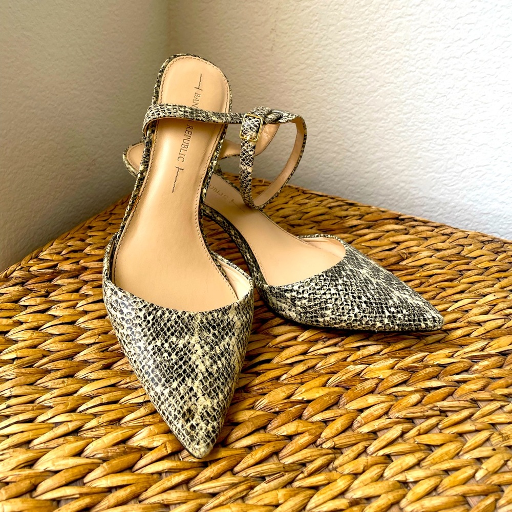 Banana Republic snake skin ankle strap heels